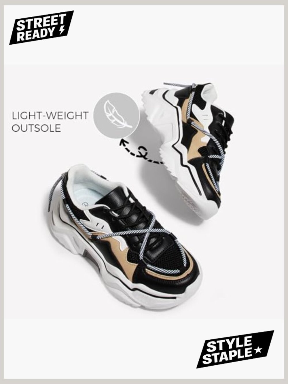 Chunky Platform Sneakers Retro Colorblock Casual Walking Shoes Lace-up - Picture 5 of 7